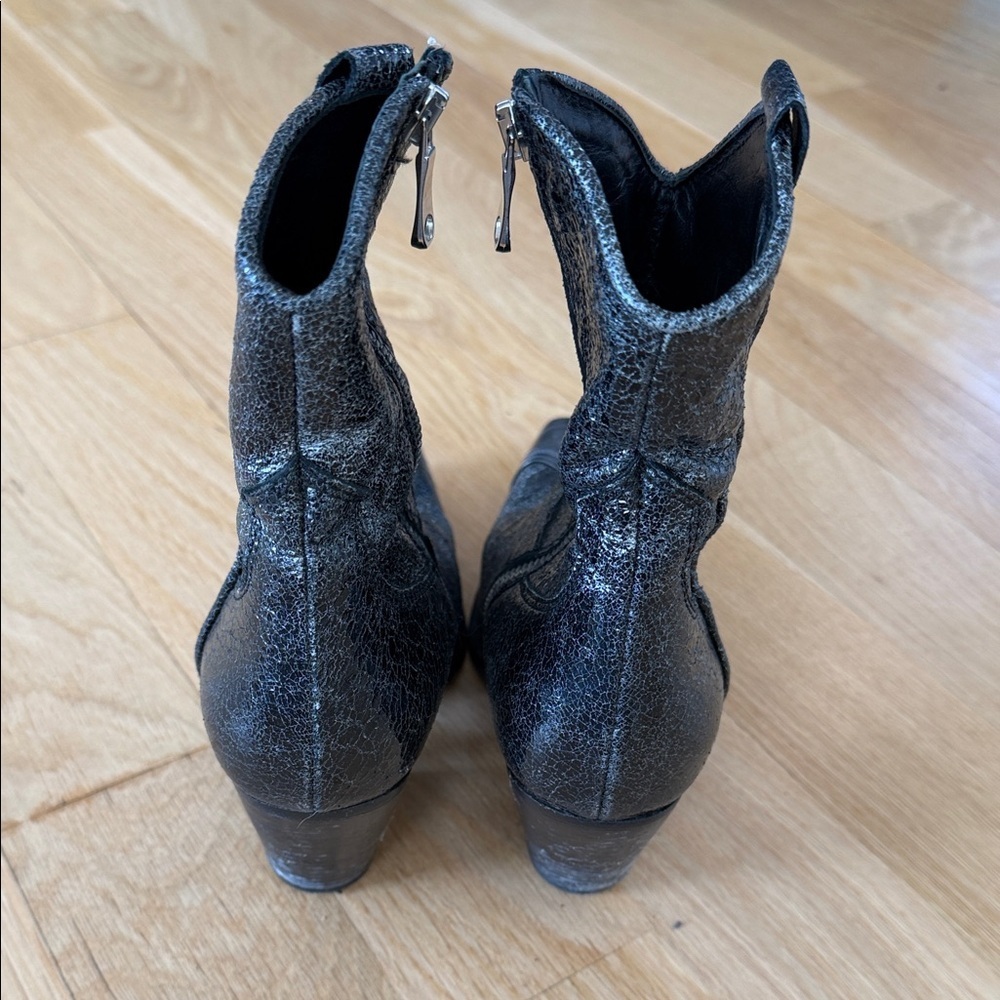 Free People Metallic Black Western Ankle Boot with Pewter Toe - Picture 4 of 7